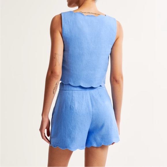 Abercrombie & Fitch Light Blue High Waisted Linen Shorts Scalloped Hem NWT - Picture 4 of 8